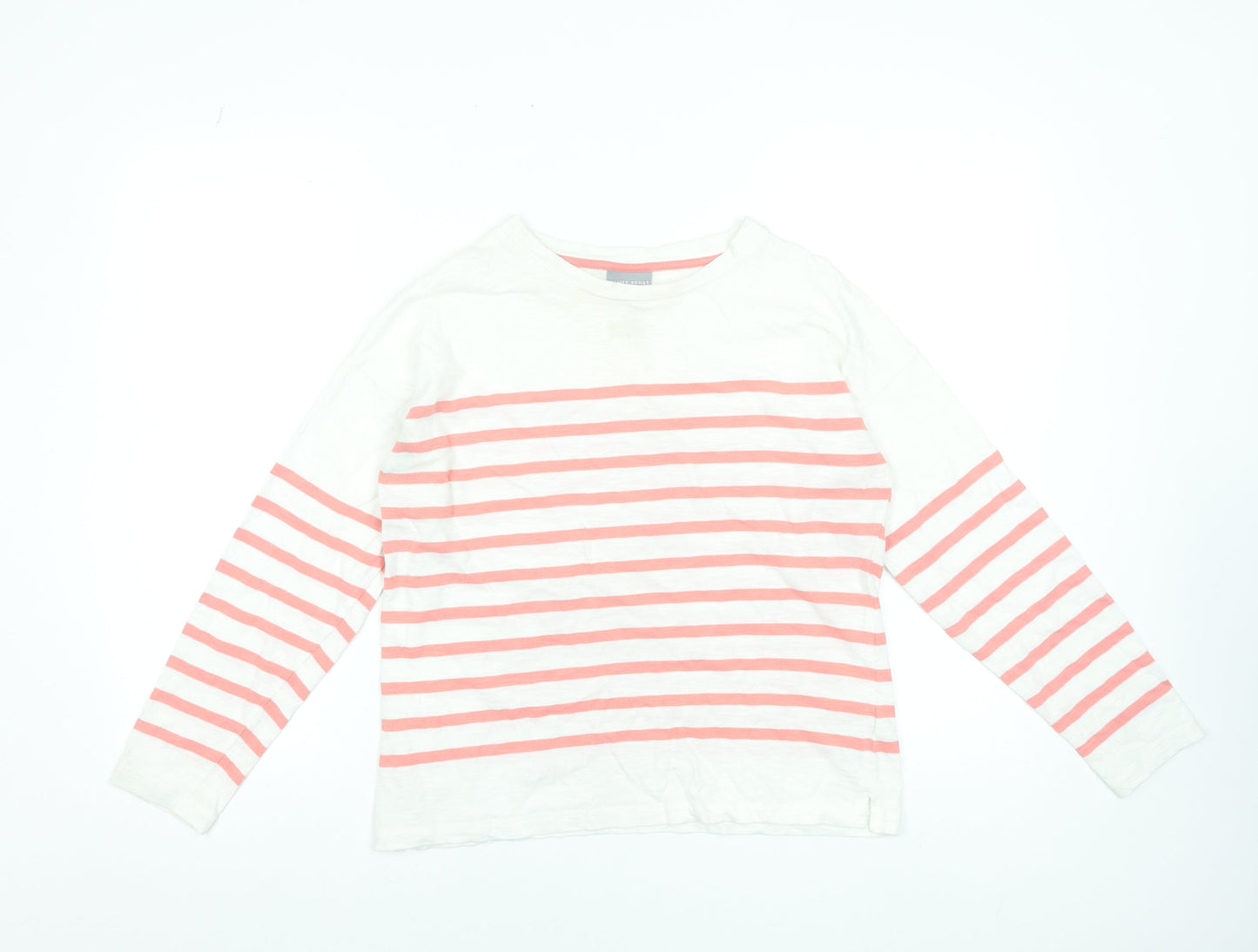 Oliver Bonas Women’s White Pink Striped Long Sleeve Cotton Top UK 8