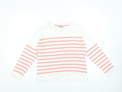 Oliver Bonas Women’s White Pink Striped Long Sleeve Cotton Top UK 8