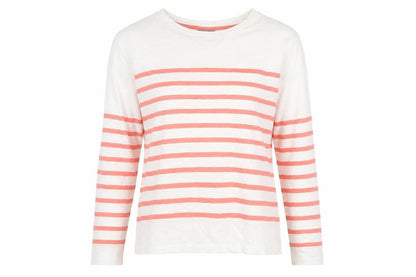 Oliver Bonas Women’s White Pink Striped Long Sleeve Cotton Top UK 8