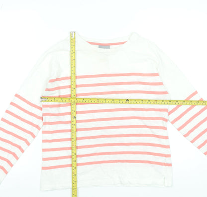 Oliver Bonas Women’s White Pink Striped Long Sleeve Cotton Top UK 8