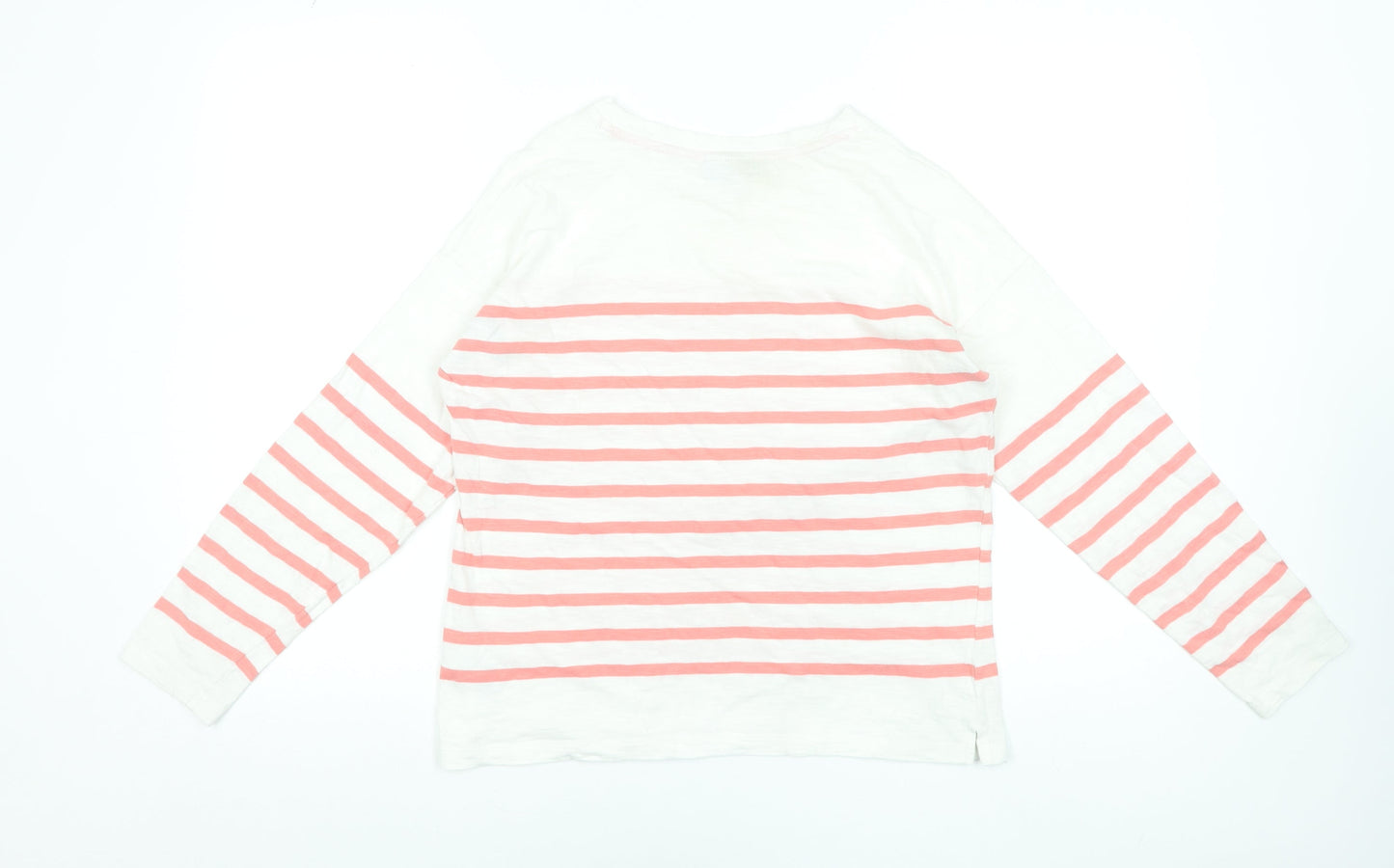 Oliver Bonas Women’s White Pink Striped Long Sleeve Cotton Top UK 8