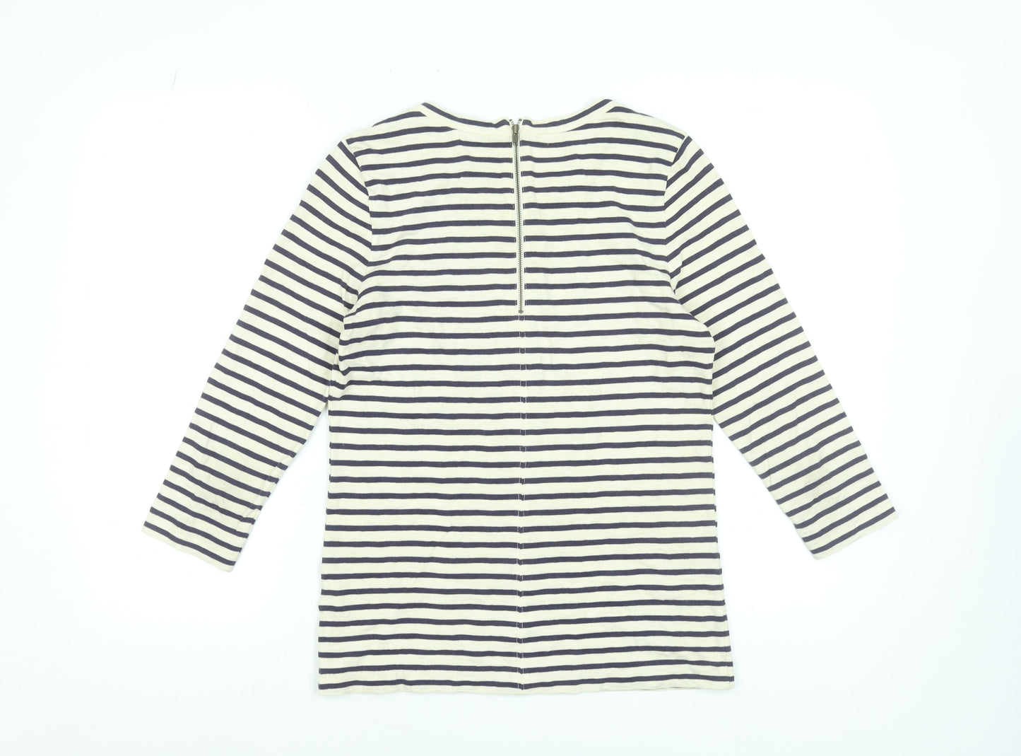 J.Crew Women’s Stripe Beaded Neck Cotton Top S Navy White 3/4 Sleeve