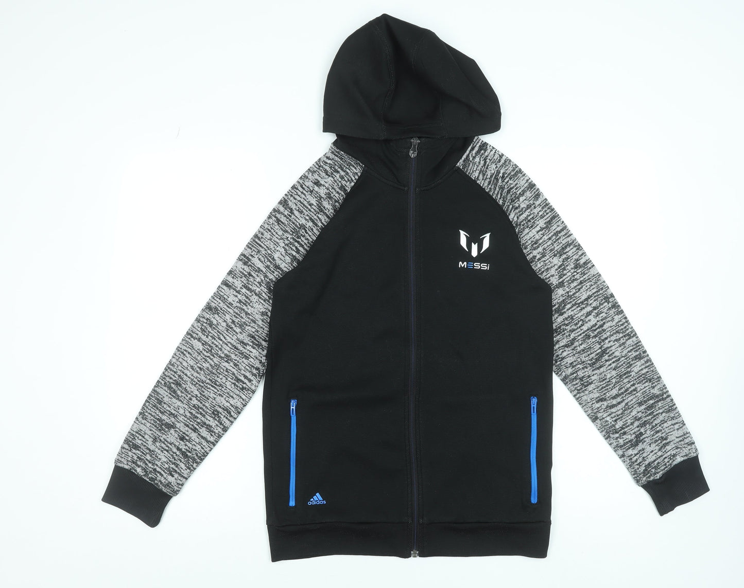Adidas Boys Black Full Zip Messi Hoodie 12-13 Years Sportswear Top
