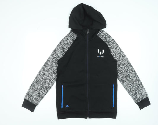 Adidas Boys Black Full Zip Messi Hoodie 12-13 Years Sportswear Top