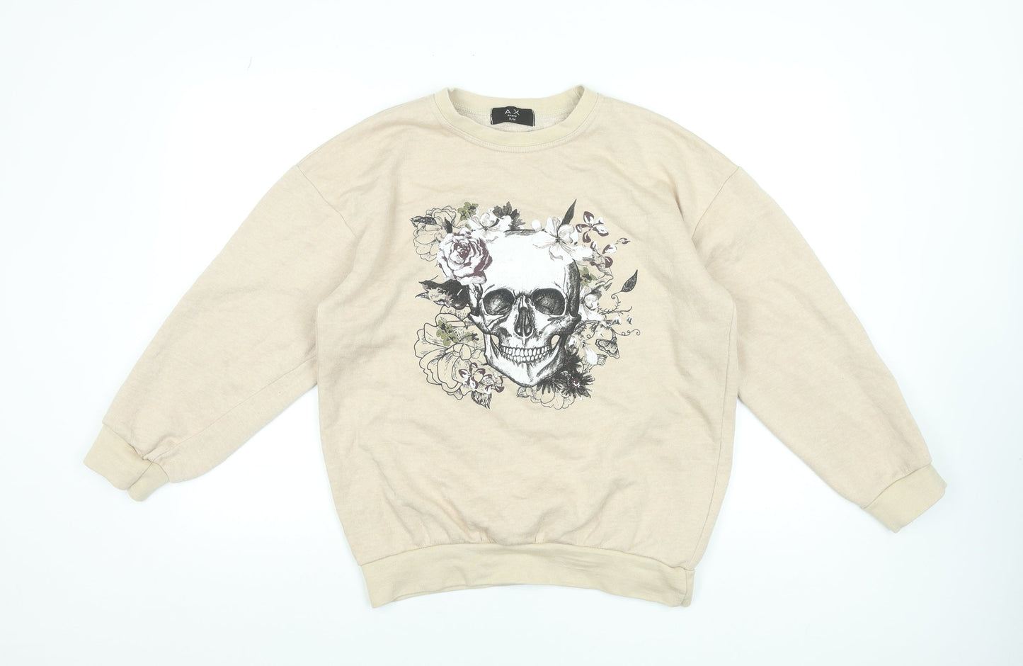 AX Paris Women’s Beige Skull Floral Graphic Pullover Sweatshirt S/M