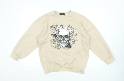 AX Paris Women’s Beige Skull Floral Graphic Pullover Sweatshirt S/M