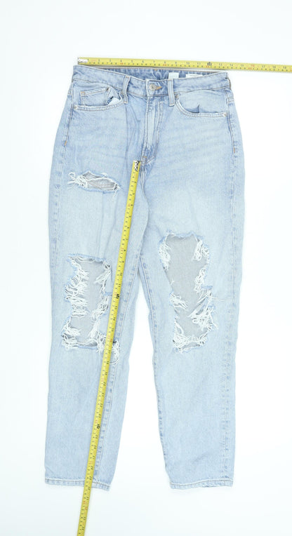 H&M Women’s Blue Mom Jeans Size 10 High Waist Distressed Denim