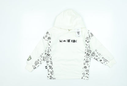 Marks and Spencer Boys White Graphic Pullover Hoodie 7-8 Years Cotton Blend
