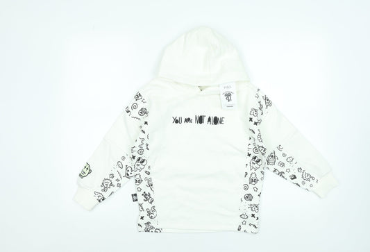Marks and Spencer Boys White Graphic Pullover Hoodie 7-8 Years Cotton Blend