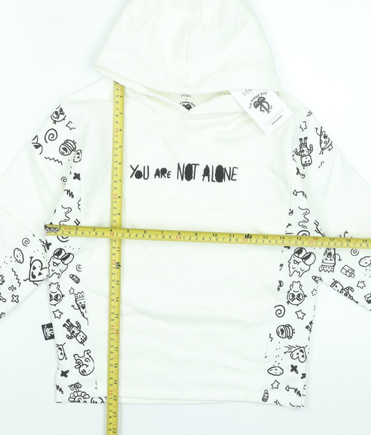 Marks and Spencer Boys White Graphic Pullover Hoodie 7-8 Years Cotton Blend