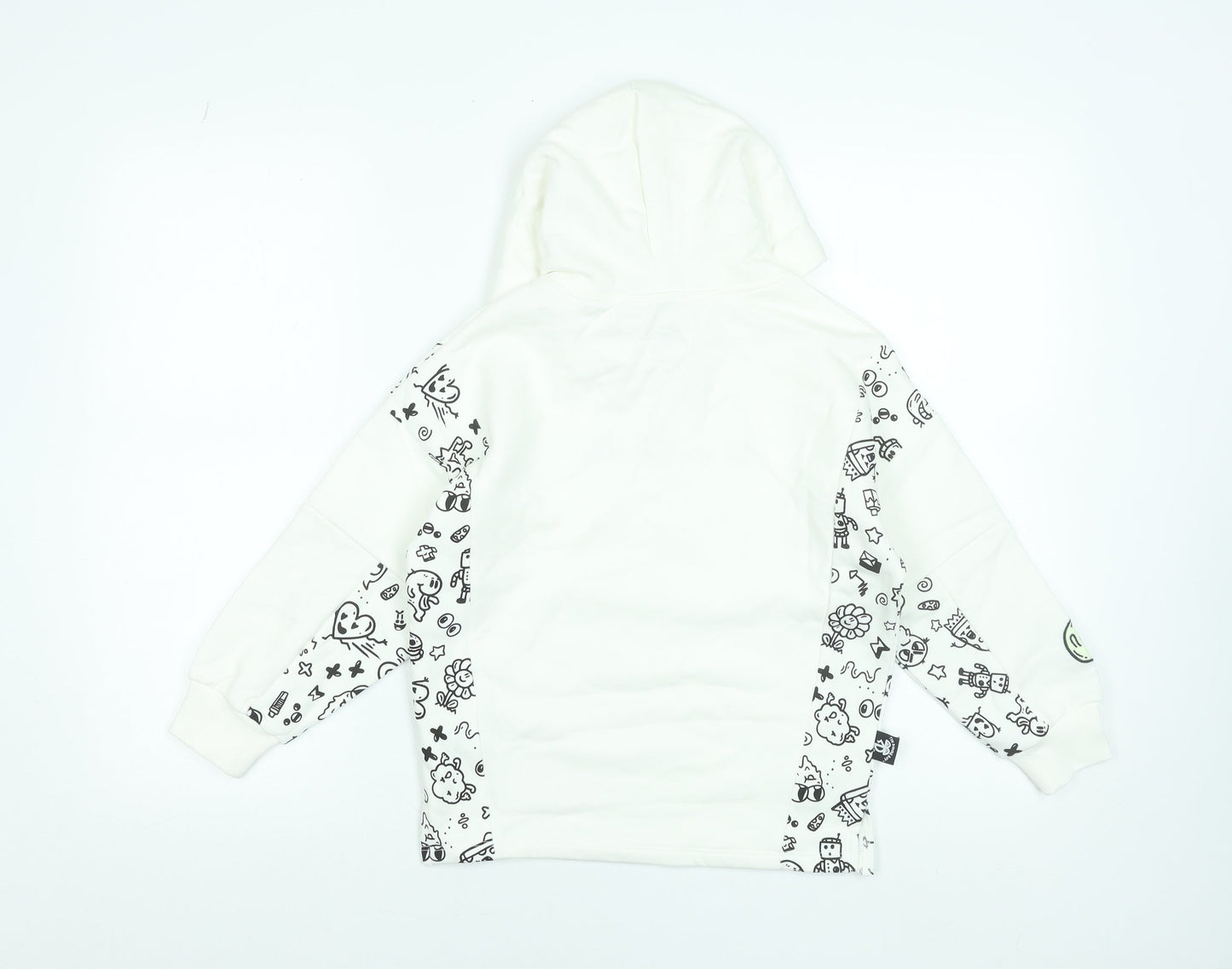 Marks and Spencer Boys White Graphic Pullover Hoodie 7-8 Years Cotton Blend