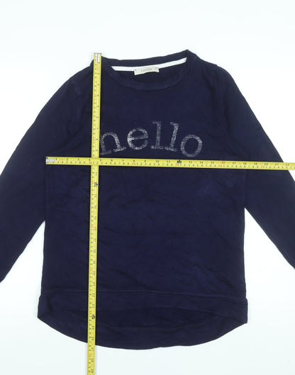 Oasis Women Blue Long Sleeve Hello Glitter T-Shirt Size S