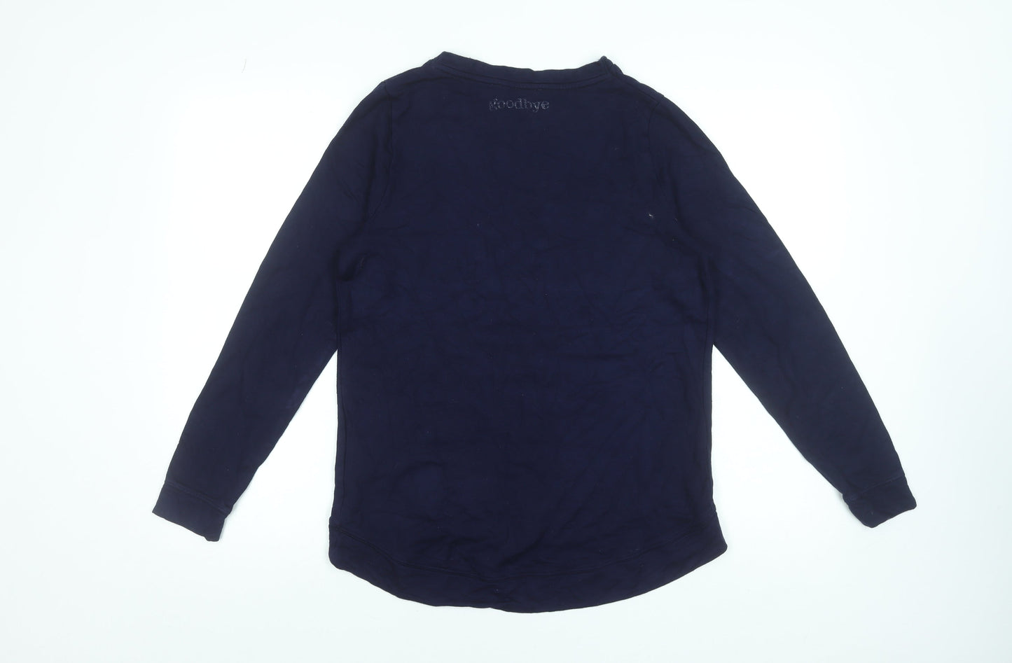 Oasis Women Blue Long Sleeve Hello Glitter T-Shirt Size S