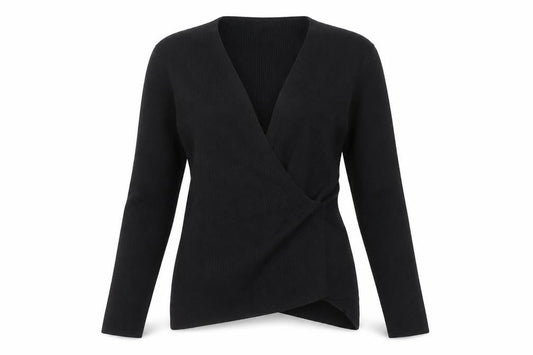 M&Co Women's Black 2XL Wrap V-Neck Long Sleeve Knit Jumper