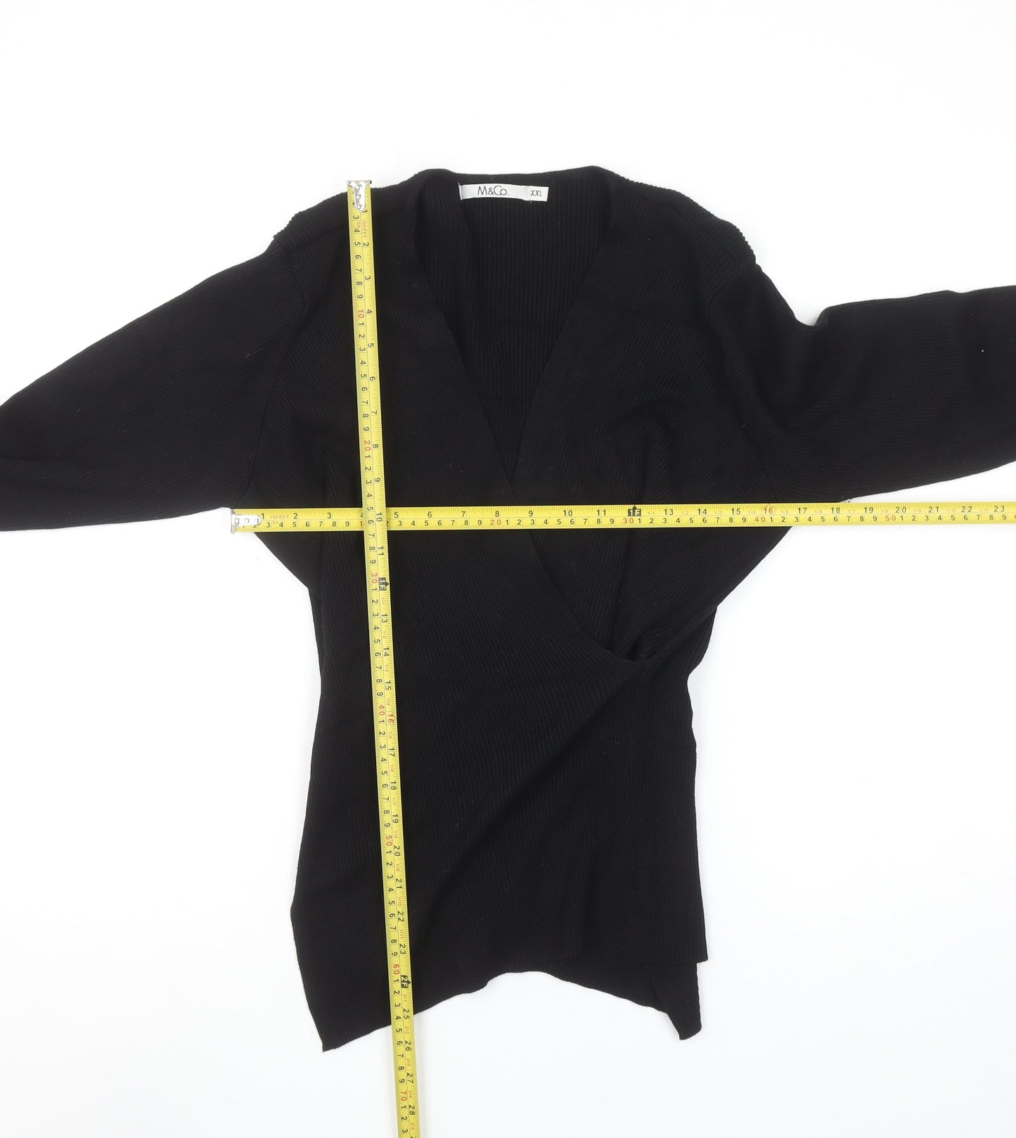 M&Co Women's Black 2XL Wrap V-Neck Long Sleeve Knit Jumper