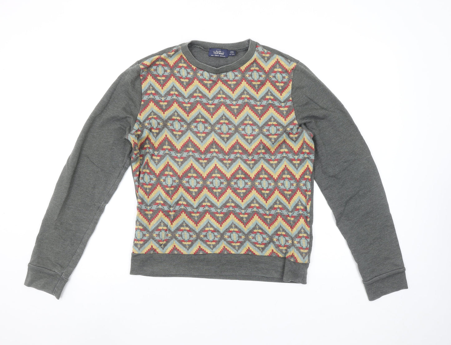 Topman Men’s Grey Aztec Pattern Crew Neck Sweatshirt Size S