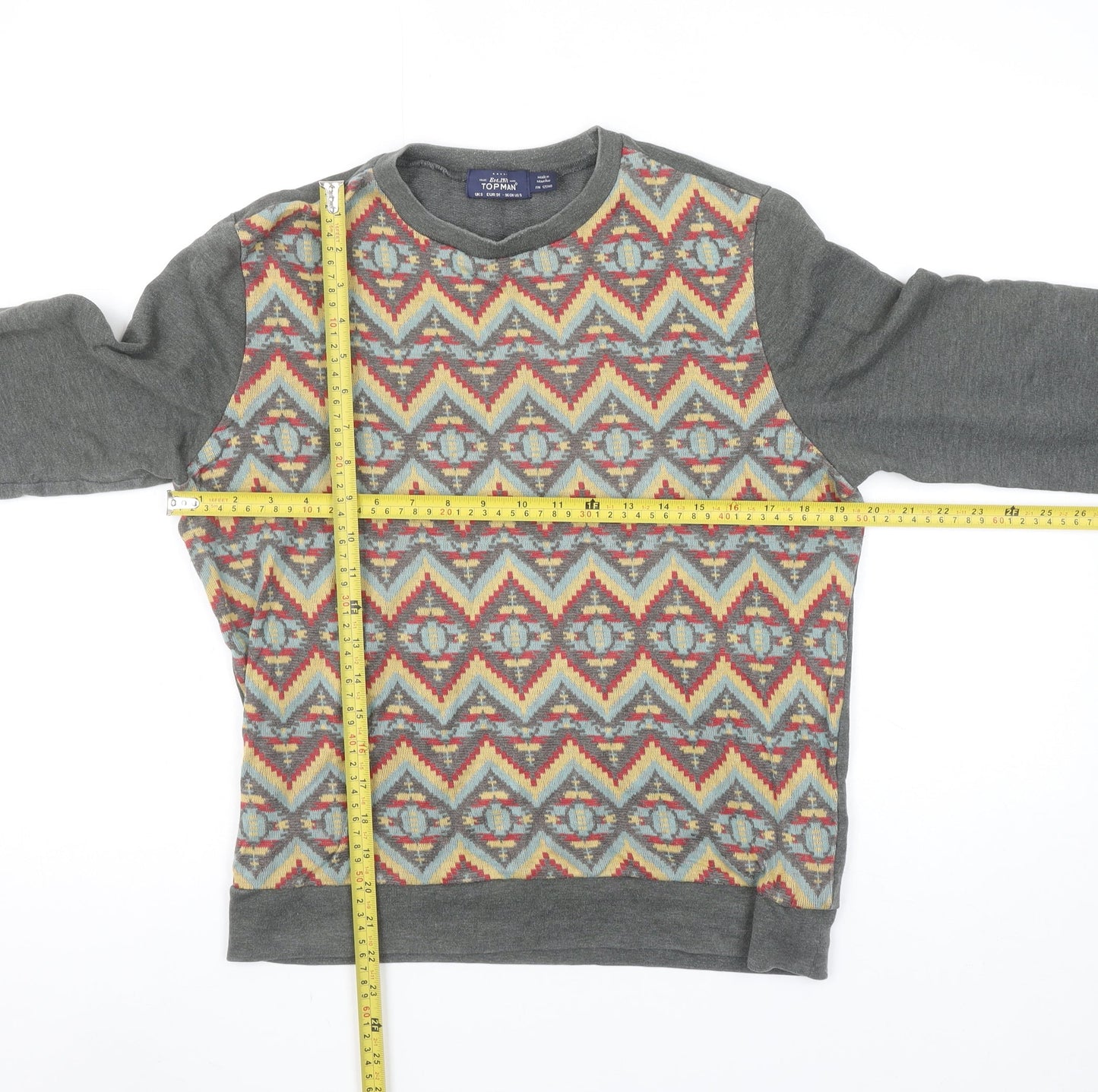 Topman Men’s Grey Aztec Pattern Crew Neck Sweatshirt Size S