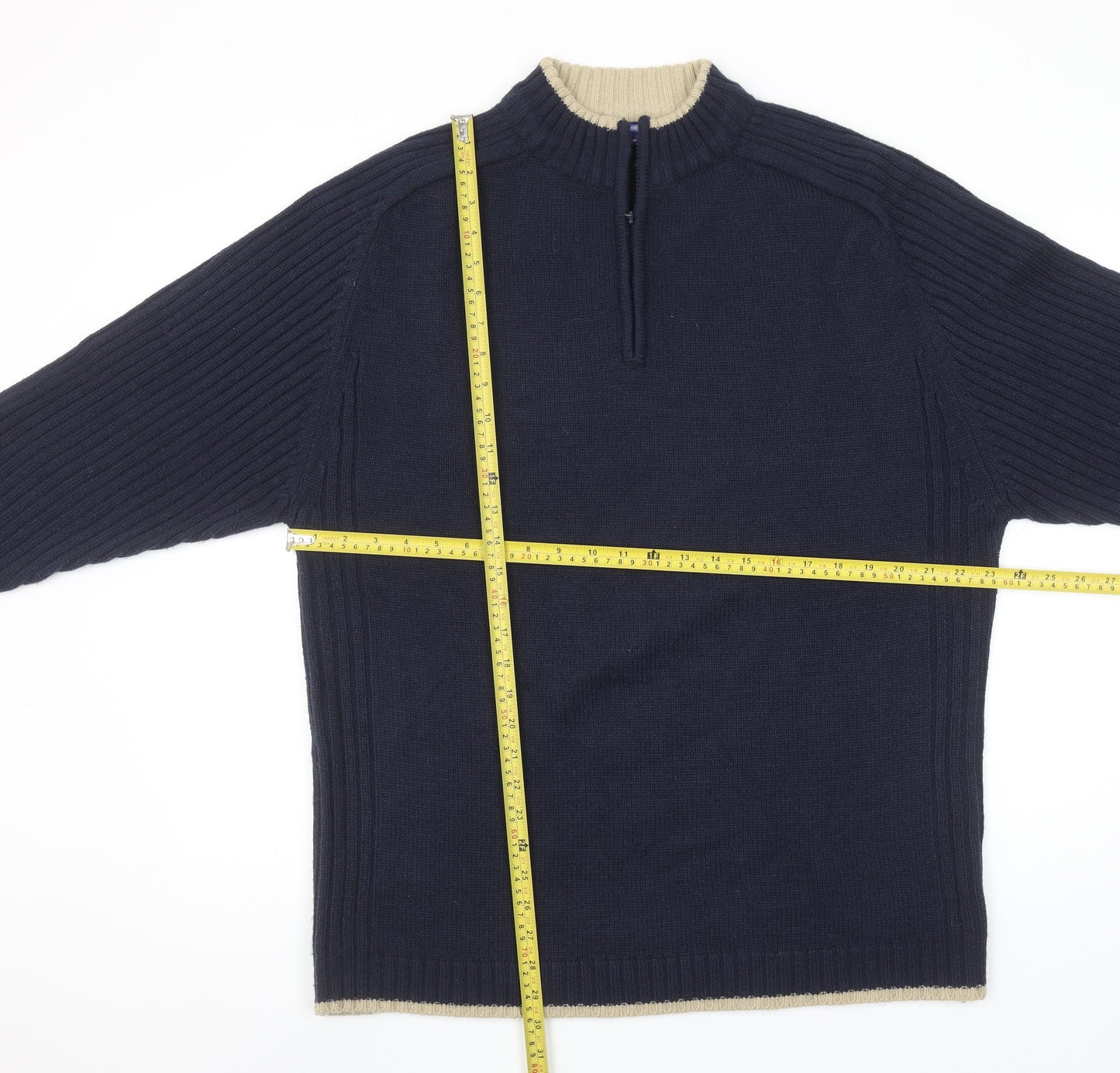 Innocenti Mens Blue 1/4 Zip High Neck Acrylic Jumper XL
