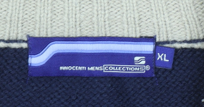 Innocenti Mens Blue 1/4 Zip High Neck Acrylic Jumper XL
