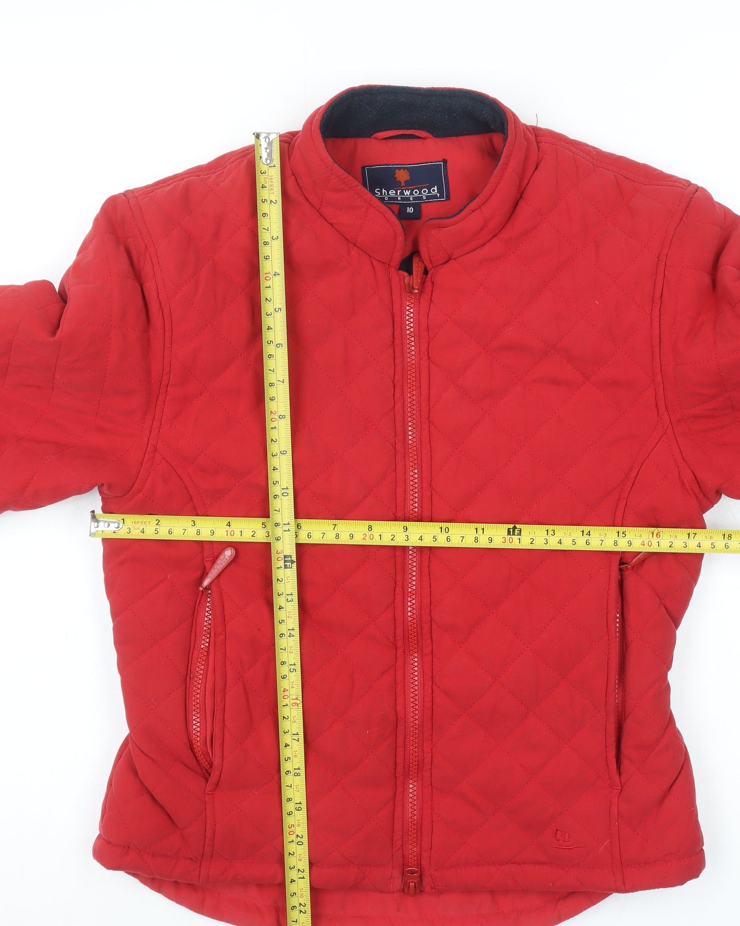 Sherwood Forest Women's Red Quilted Jacket Size 10 Lined Zip Pockets