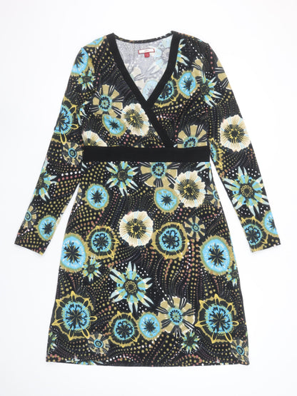 Joe Browns Womens Black Floral Jersey Wrap Dress Size 10