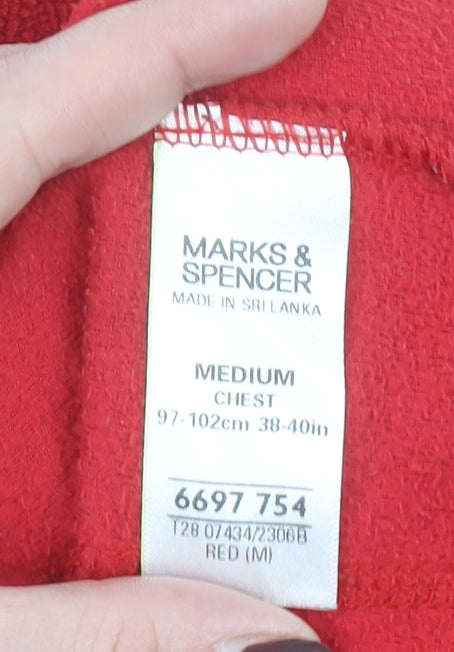 Marks and Spencer Men's Red Fleece 1/4 Zip Pullover Sweatshirt M