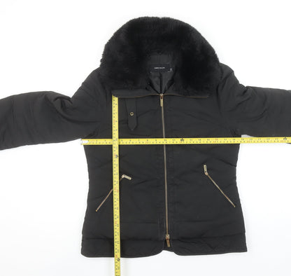 Karen Millen Womens Black Faux Fur Collar Puffer Jacket Size 10