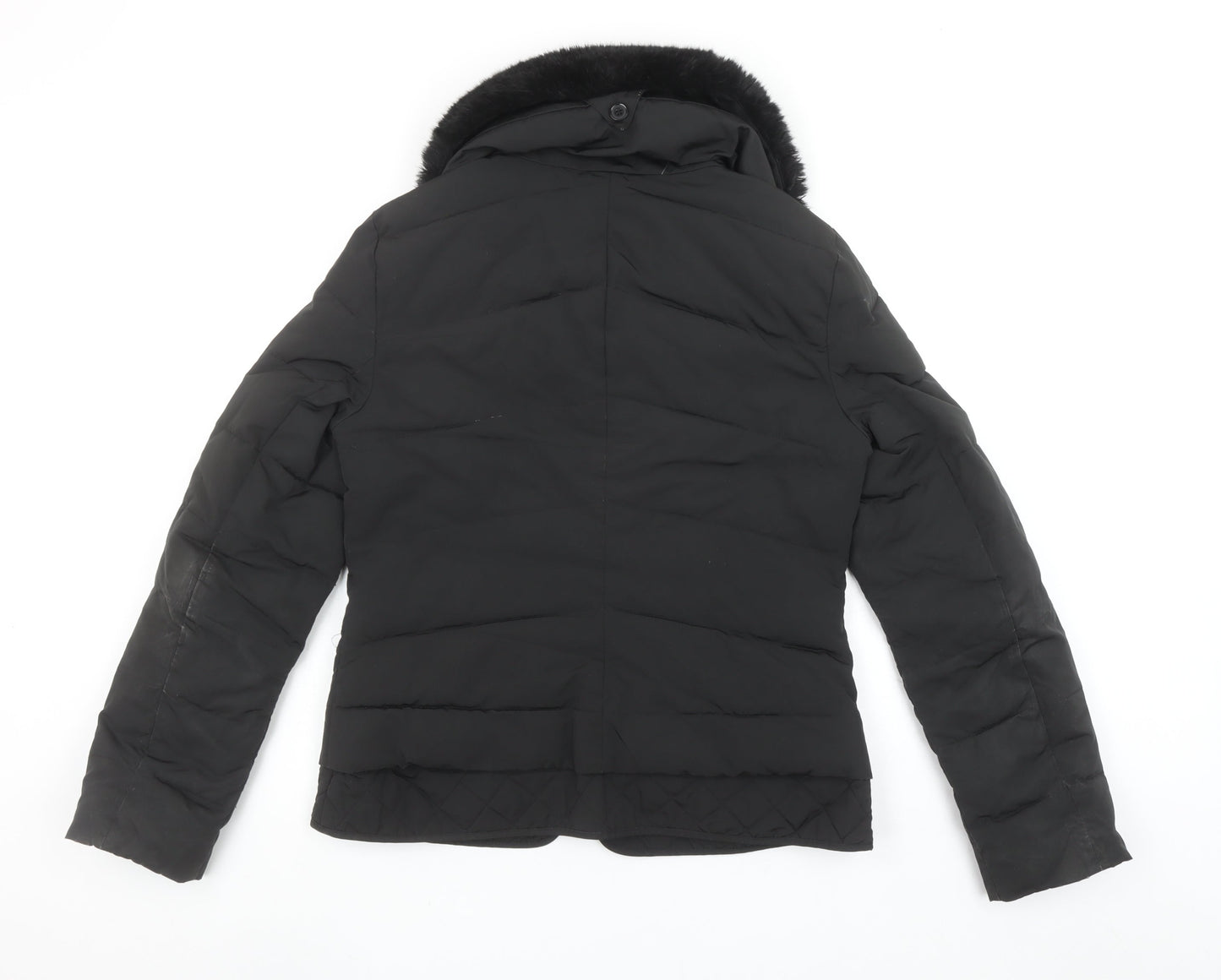 Karen Millen Womens Black Faux Fur Collar Puffer Jacket Size 10