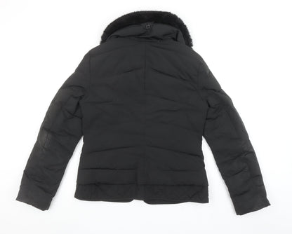 Karen Millen Womens Black Faux Fur Collar Puffer Jacket Size 10