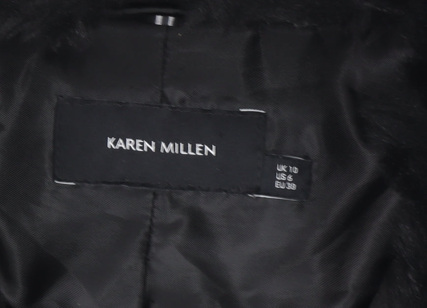 Karen Millen Womens Black Faux Fur Collar Puffer Jacket Size 10