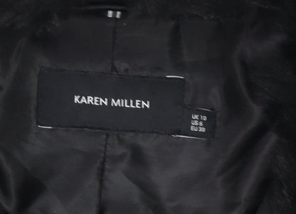 Karen Millen Womens Black Faux Fur Collar Puffer Jacket Size 10