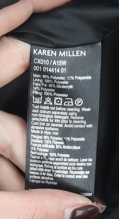 Karen Millen Womens Black Faux Fur Collar Puffer Jacket Size 10