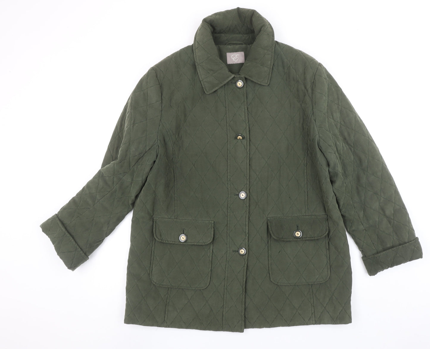 E Women’s Green Quilted Mid-Length Padded Jacket UK 14