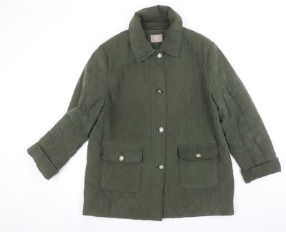 E Women’s Green Quilted Mid-Length Padded Jacket UK 14