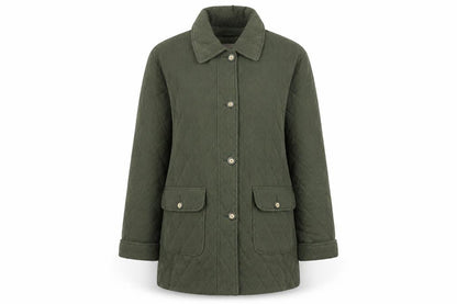 E Women’s Green Quilted Mid-Length Padded Jacket UK 14