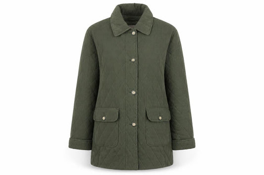 E Women’s Green Quilted Mid-Length Padded Jacket UK 14