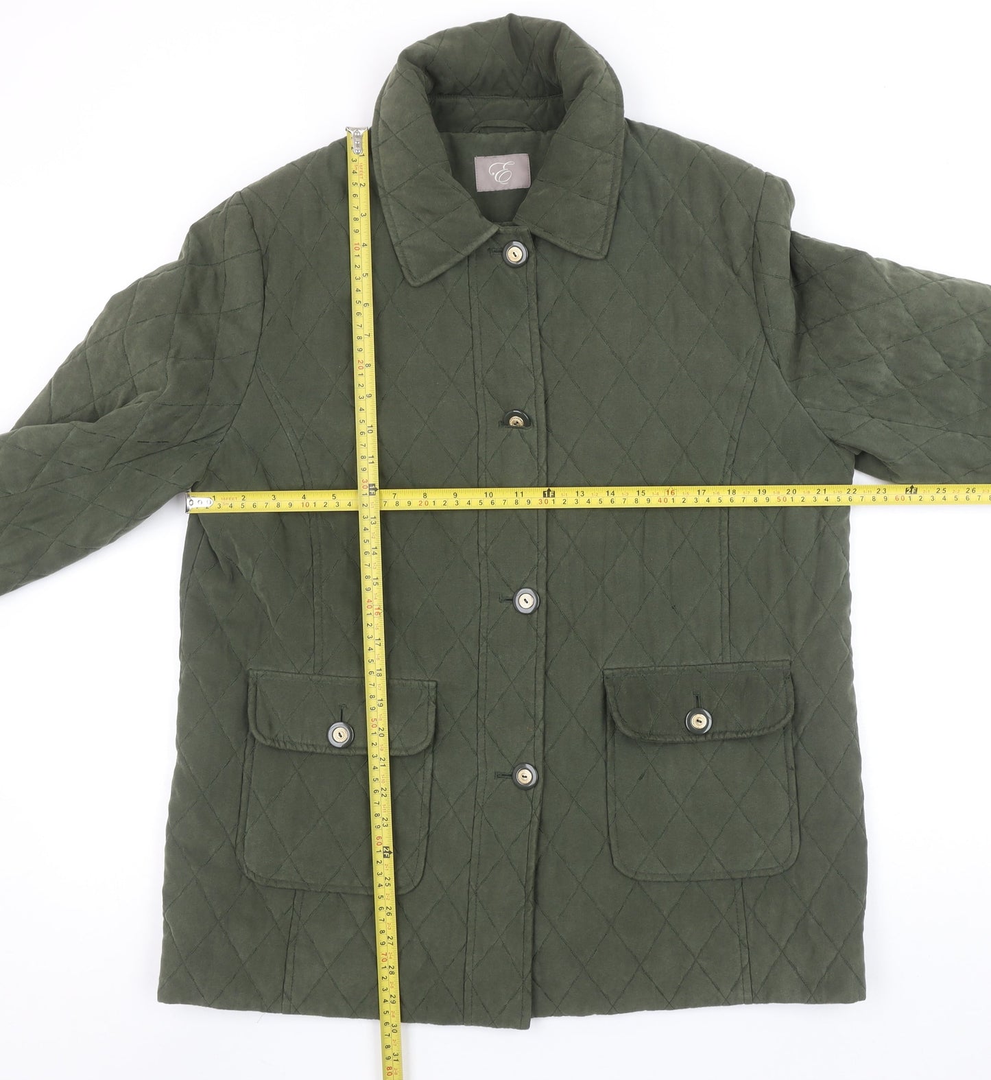 E Women’s Green Quilted Mid-Length Padded Jacket UK 14