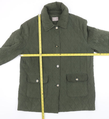 E Women’s Green Quilted Mid-Length Padded Jacket UK 14