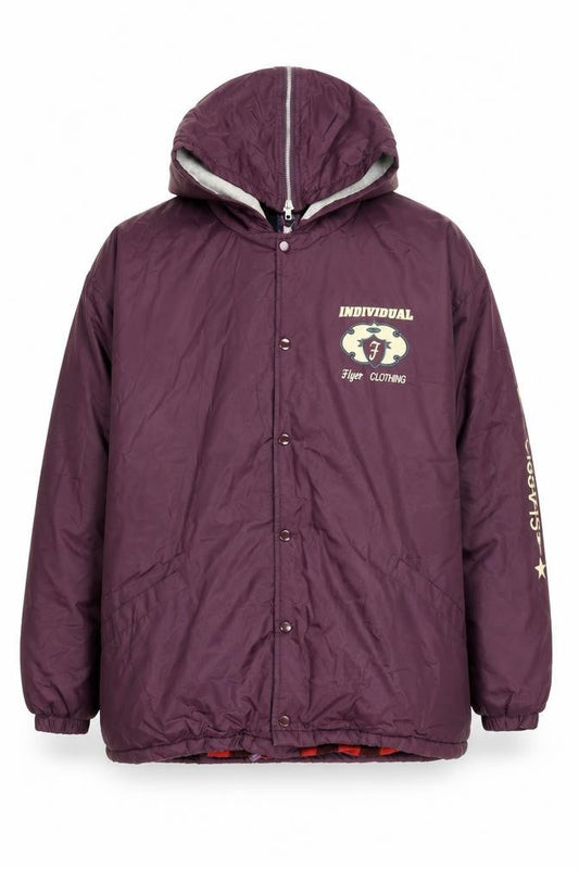 Flyer Clothing Men's Purple Hooded Puffer Jacket L Nylon Winter