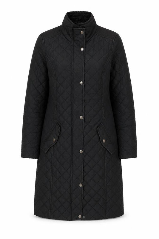 Maine New England Women's Black Quilted Long Coat Size 8