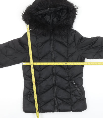 New Look Womens Black Mid-Length Hooded Puffer Jacket Size 8
