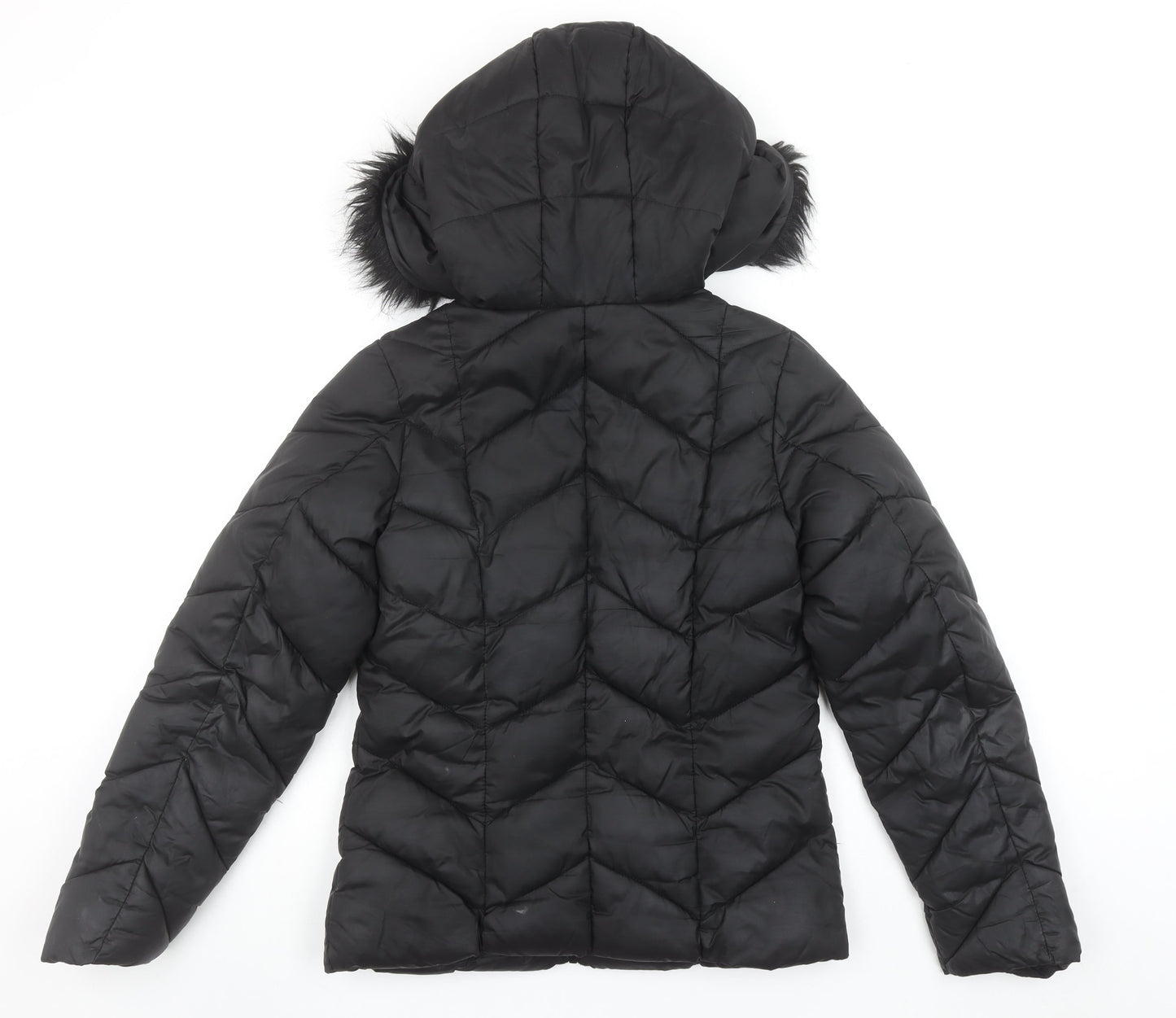 New Look Womens Black Mid-Length Hooded Puffer Jacket Size 8