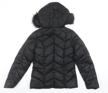 New Look Womens Black Mid-Length Hooded Puffer Jacket Size 8