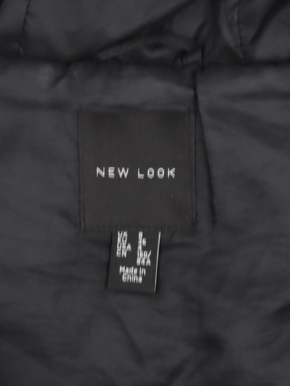 New Look Womens Black Mid-Length Hooded Puffer Jacket Size 8