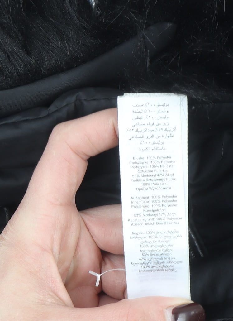 New Look Womens Black Mid-Length Hooded Puffer Jacket Size 8