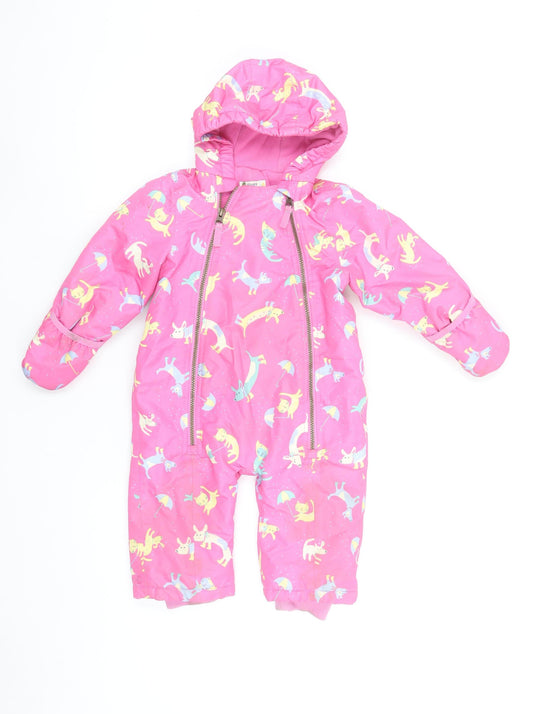 Joules Unisex Baby Pink Waterproof Snowsuit 9-12 Months Hooded Lined Rain Print