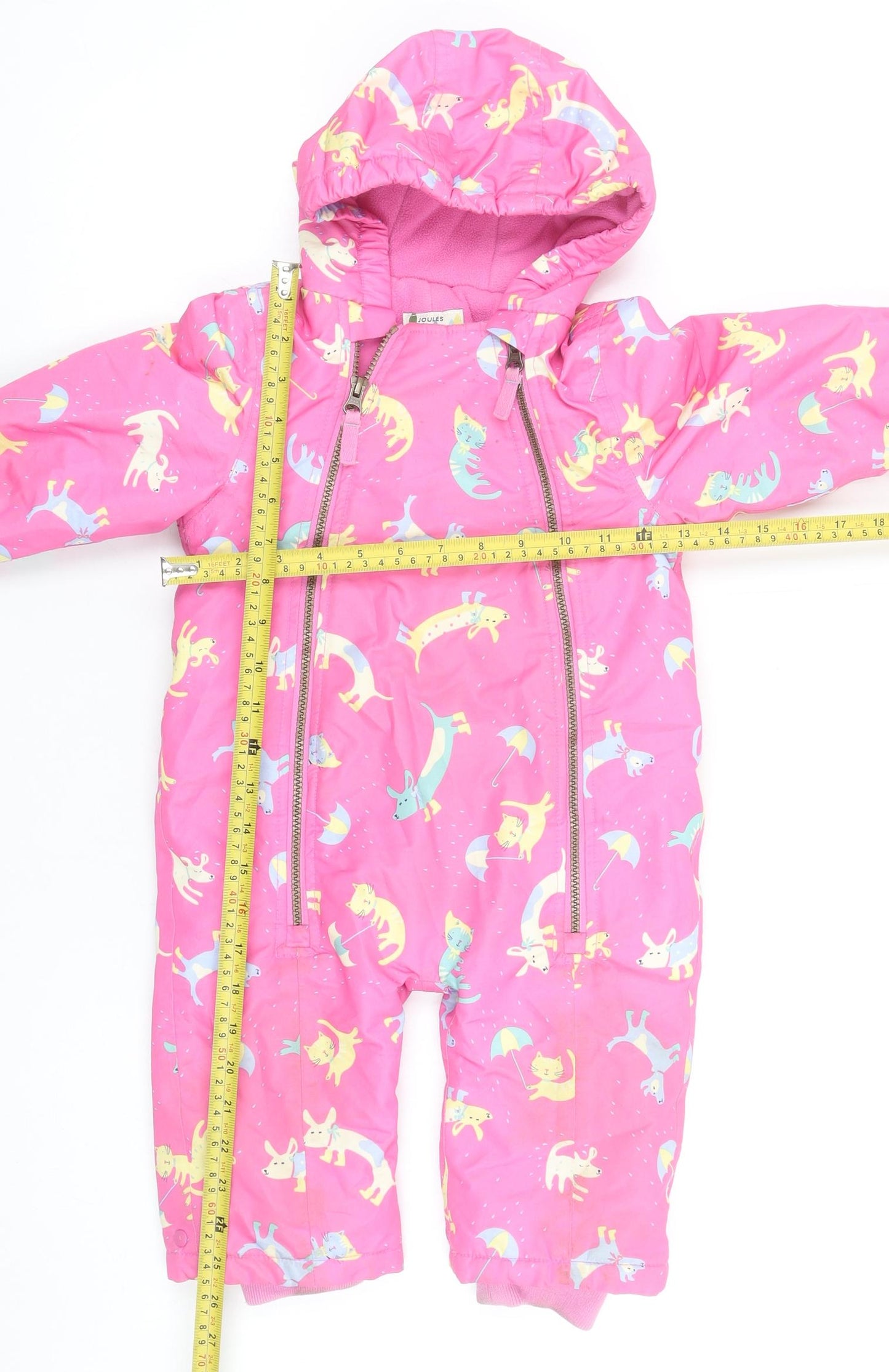 Joules Unisex Baby Pink Waterproof Snowsuit 9-12 Months Hooded Lined Rain Print
