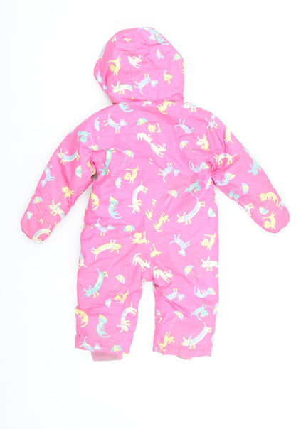 Joules Unisex Baby Pink Waterproof Snowsuit 9-12 Months Hooded Lined Rain Print