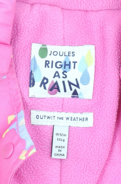 Joules Unisex Baby Pink Waterproof Snowsuit 9-12 Months Hooded Lined Rain Print