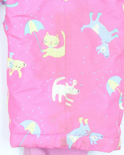 Joules Unisex Baby Pink Waterproof Snowsuit 9-12 Months Hooded Lined Rain Print